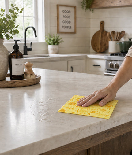Wettex Swedish dishcloth wiping a kitchen island