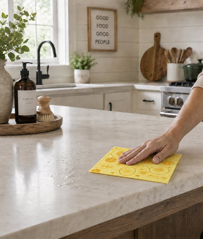 Wettex Swedish dishcloth wiping a kitchen island